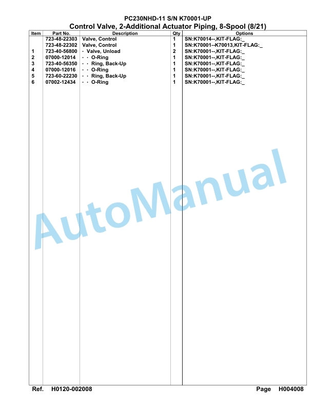 Komatsu PC230NHD-11 Hydraulic Excavator Parts Manual PC00048U-2