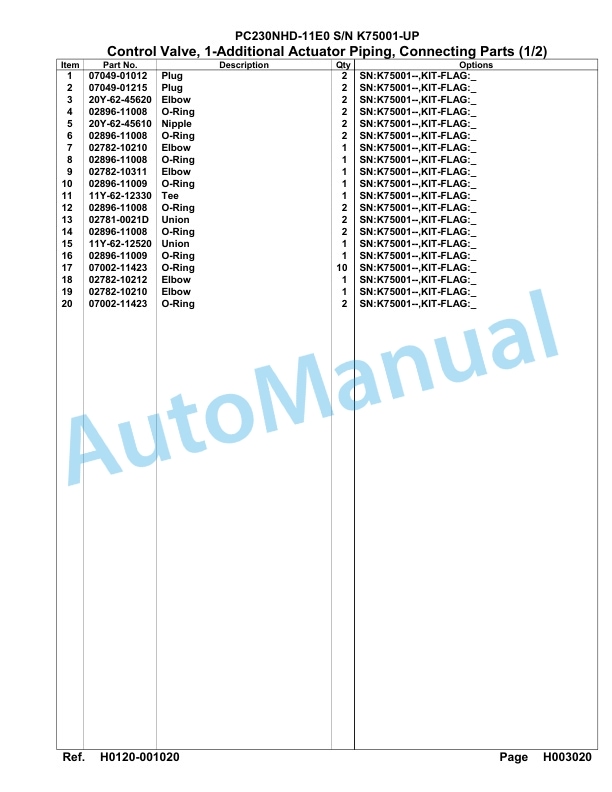 Komatsu PC230NHD-11E0 Hydraulic Excavator Parts Manual PC00083U-2