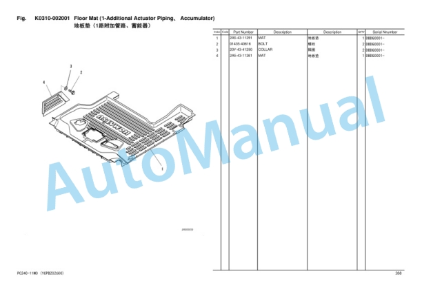Komatsu PC240-11M0, PC260LC-11M0 Hydraulic Excavator Parts Manual YCPB202600-4