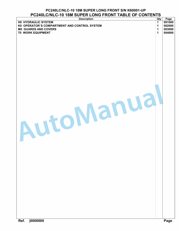 Komatsu PC240LC-10, PC240NLC-10 18M Super Long Front Hydraulic Excavator Parts Manual K60001-UP