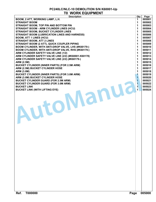 Komatsu PC240LC-10, PC240NLC-10 Demolition Hydraulic Excavator Parts Manual K60001-UP-3