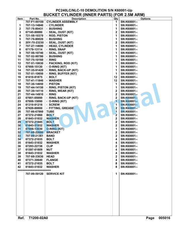 Komatsu PC240LC-10, PC240NLC-10 Demolition Hydraulic Excavator Parts Manual K60001-UP-5
