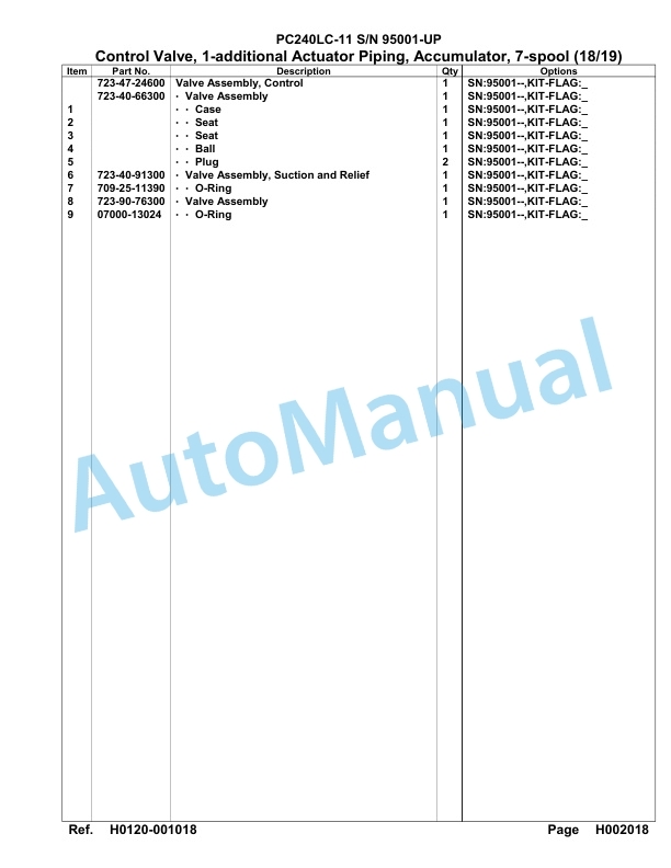 Komatsu PC240LC-11 Hydraulic Excavator Parts Manual 95001-UP-2