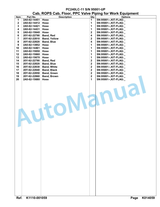 Komatsu PC240LC-11 Hydraulic Excavator Parts Manual 95001-UP-4