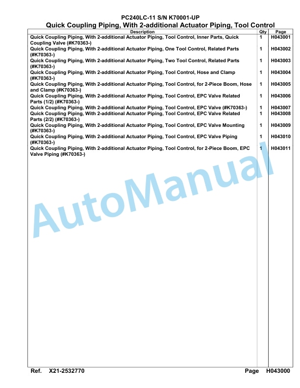 Komatsu PC240LC-11 Hydraulic Excavator Parts Manual PC00005U-3