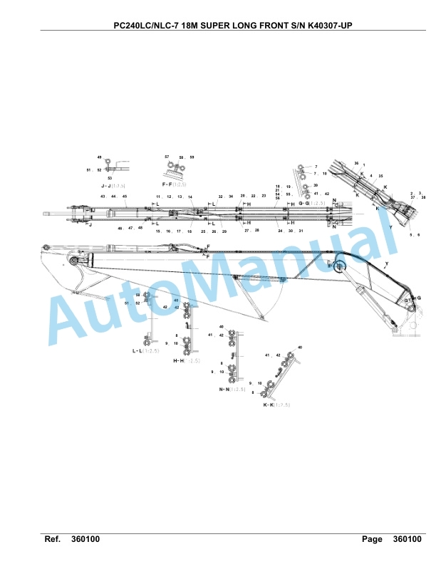 Komatsu PC240LC-7, PC240NLC-7 18M Super Long Front Hydraulic Excavator Parts Manual K40307-UP-3