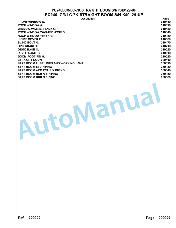 Komatsu PC240LC-7K, PC240NLC-7K Straight Boom Hydraulic Excavator Parts Manual K40129-UP