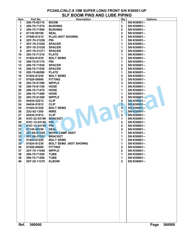 Komatsu PC240LC-8, PC240NLC-8 18M Super Long Front Hydraulic Excavator Parts Manual K50001-up-3