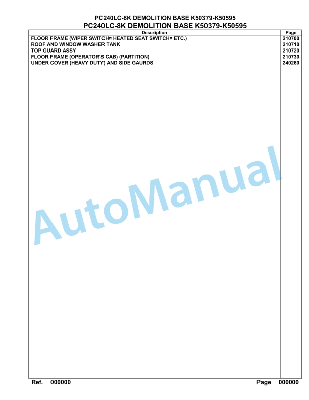 Komatsu PC240LC-8K Demolition Base Hydraulic Excavator Parts Manual - K50379 - K50595