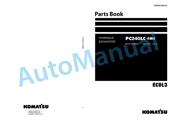 Komatsu PC240LC-8M0 Hydraulic Excavator Parts Manual YEPB201600-00