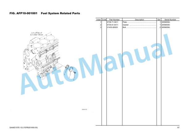 Komatsu PC240LC-8M0 Hydraulic Excavator Parts Manual YEPB201600-00-2