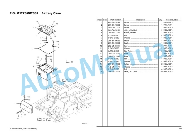 Komatsu PC240LC-8M0 Hydraulic Excavator Parts Manual YEPB201600-00-5