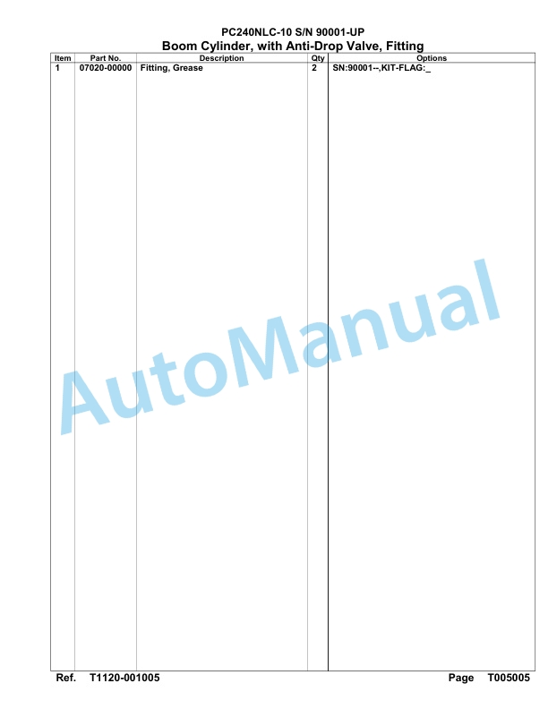 Komatsu PC240NLC-10 Hydraulic Excavator Parts Manual 90001-UP-5