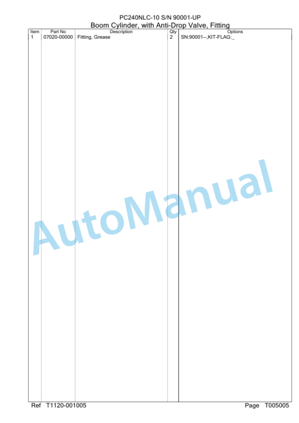 Komatsu PC240NLC-10 Hydraulic Excavator Parts Manual PC0000604U-5