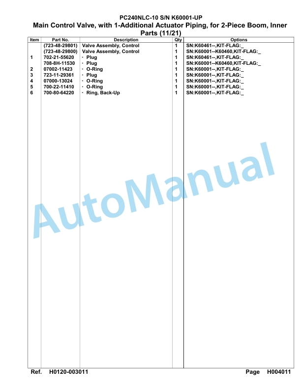 Komatsu PC240NLC-10 Hydraulic Excavator Parts Manual SAA6E2AU-2