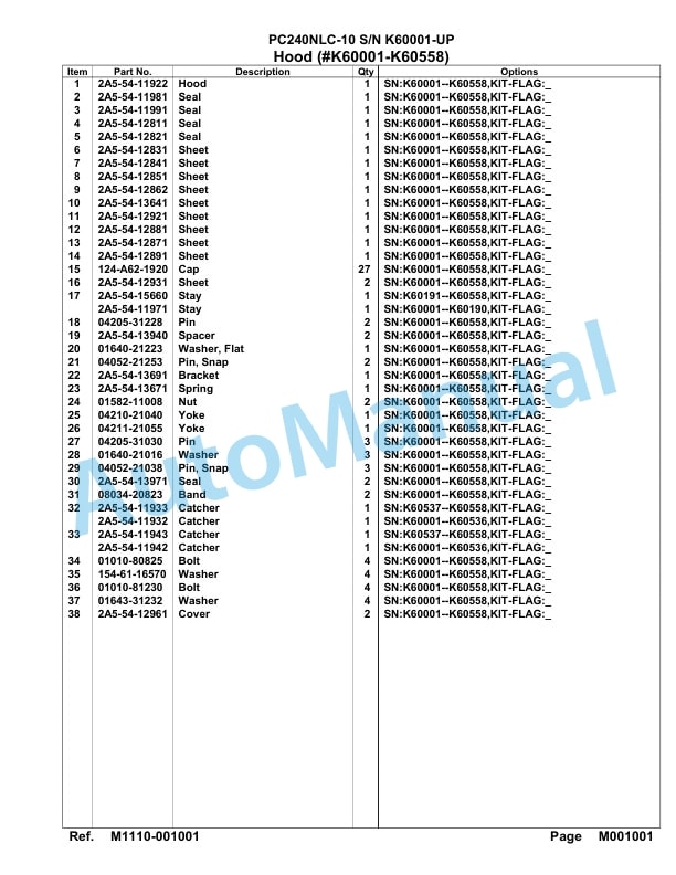 Komatsu PC240NLC-10 Hydraulic Excavator Parts Manual SAA6E2AU-4