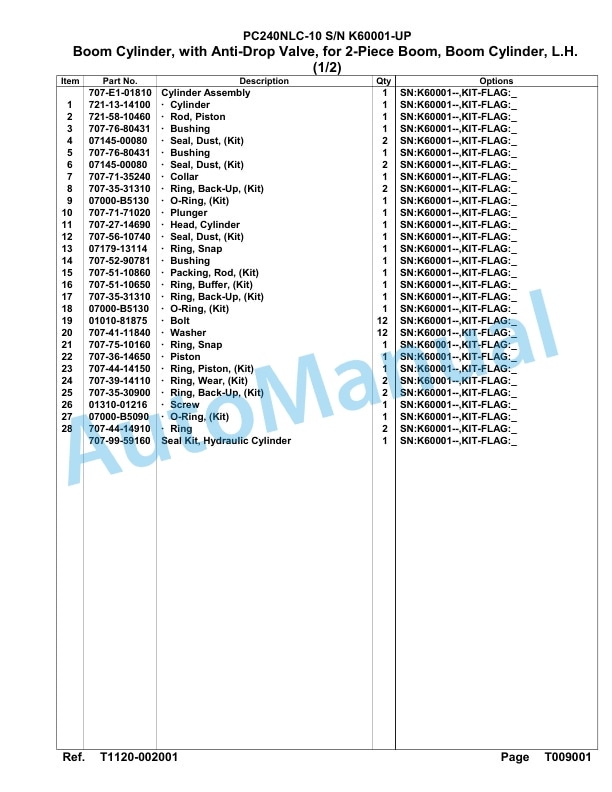 Komatsu PC240NLC-10 Hydraulic Excavator Parts Manual SAA6E2AU-5