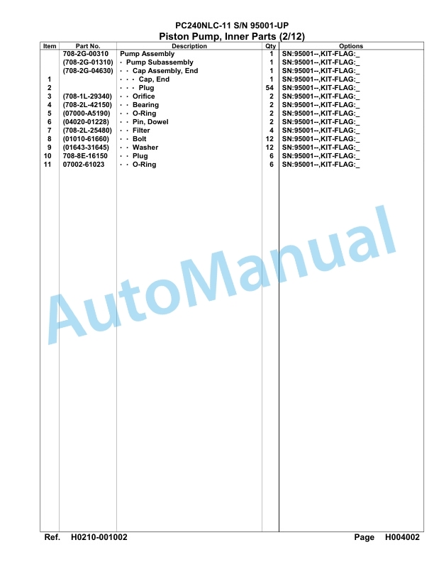 Komatsu PC240NLC-11 Hydraulic Excavator Parts Manual 95001-UP-4