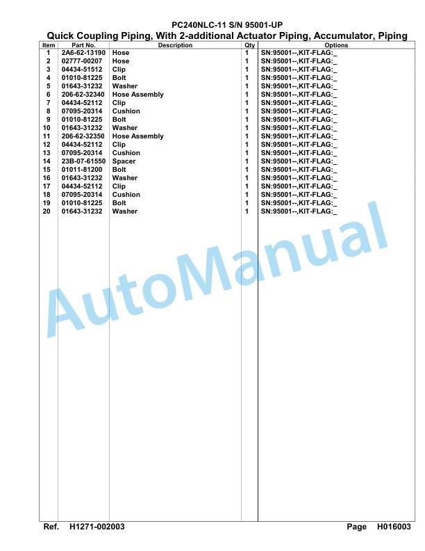 Komatsu PC240NLC-11 Hydraulic Excavator Parts Manual 95001-UP-5