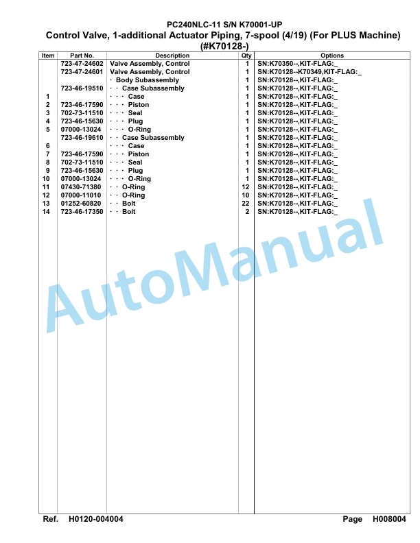 Komatsu PC240NLC-11 Hydraulic Excavator Parts Manual PC00005U-2