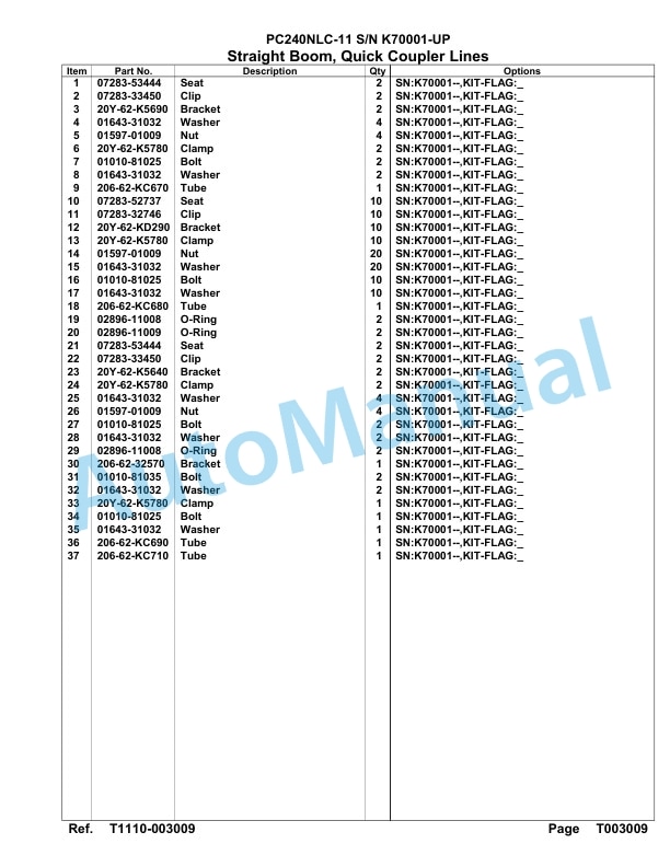 Komatsu PC240NLC-11 Hydraulic Excavator Parts Manual PC00005U-5
