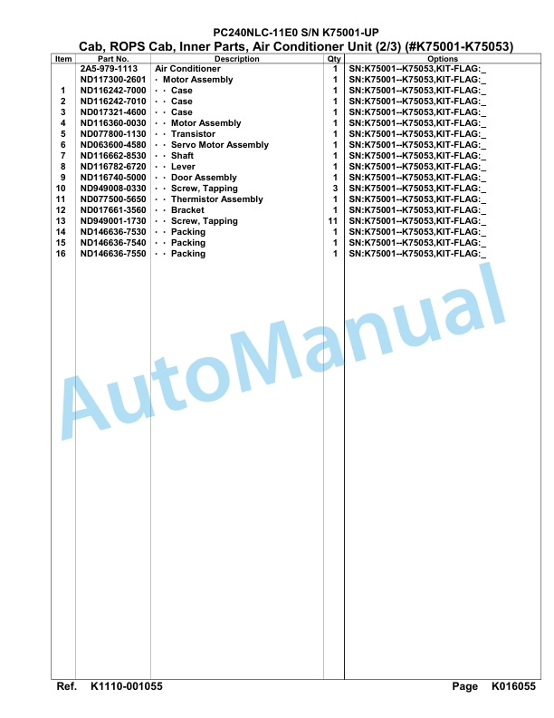 Komatsu PC240NLC-11E0 Hydraulic Excavator Parts Manual PC00069U-3