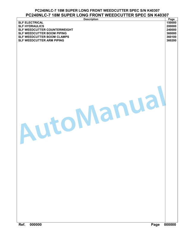 Komatsu PC240NLC-7 18M Super Long Front Weedcutter Spec Parts Manual K40307