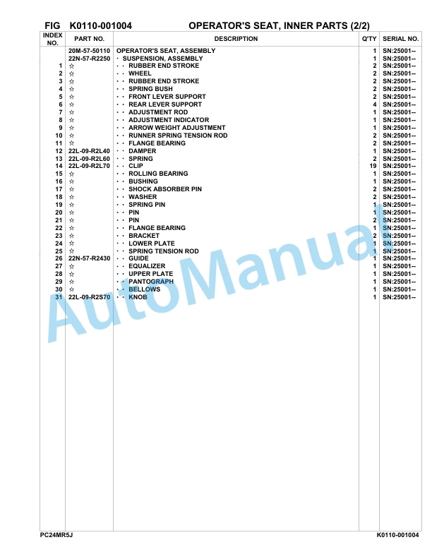 Komatsu PC24MR-5 Hydraulic Excavator Parts Manual 25001-UP-3