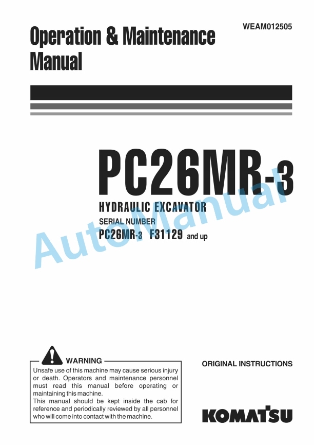 Komatsu PC26MR-3 Hydraulic Excavator Operation and Maintenance Manual WEAM012505