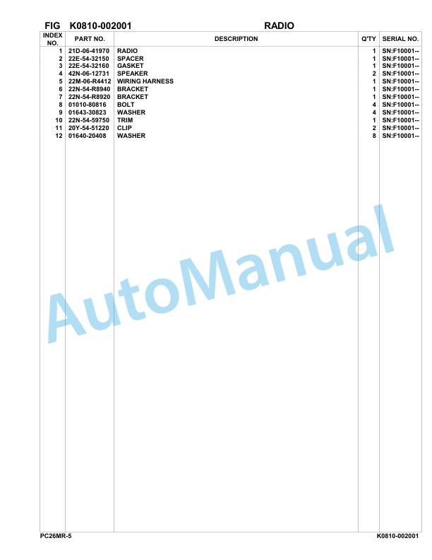 Komatsu PC26MR-5 Hydraulic Excavator Parts Manual F10001-UP-4