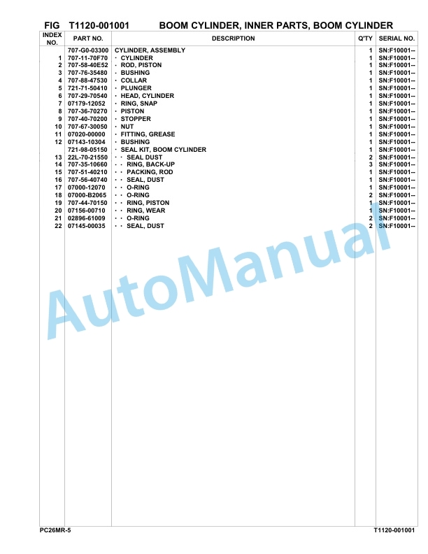 Komatsu PC26MR-5 Hydraulic Excavator Parts Manual F10001-UP-5
