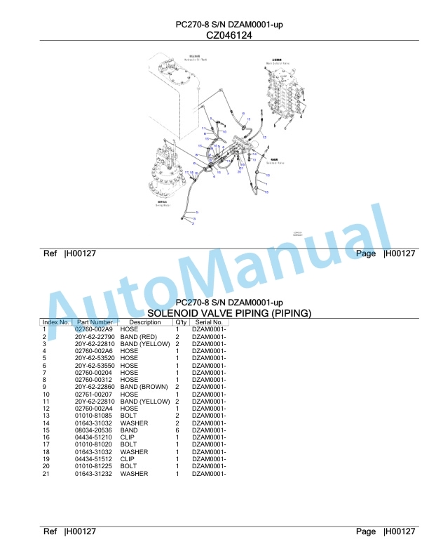 Komatsu PC270-8 Hydraulic Excavator Parts Manual DZAM0001-UP-3