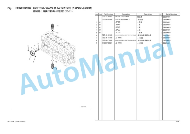 Komatsu PC270-8 Hydraulic Excavator Parts Manual YCPB203700-3
