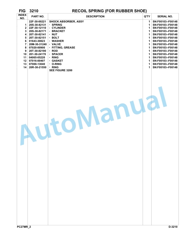 Komatsu PC27MR-2 Hydraulic Excavator Parts Manual F00103-up-2