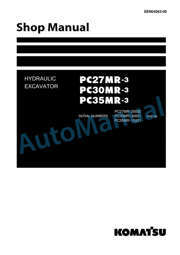 Komatsu PC27MR-3, PC30MR-3, PC35MR-3 Hydraulic Excavator Shop Manual SEN04063-09