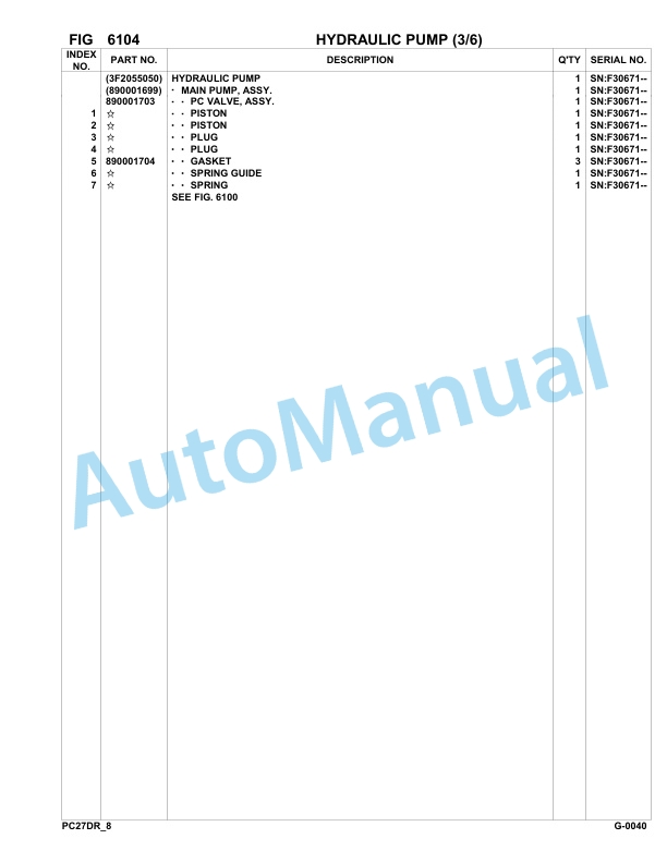 Komatsu PC27R-8 DELUXE Hydraulic Excavator Parts Manual F30671-UP-4