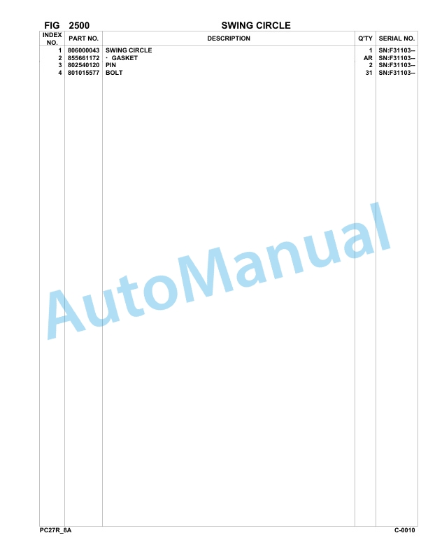Komatsu PC27R-8 Hydraulic Excavator Parts Manual F31103-up-2