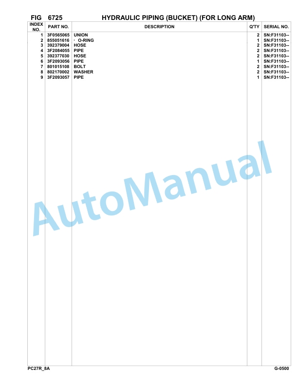 Komatsu PC27R-8 Hydraulic Excavator Parts Manual F31103-up-5