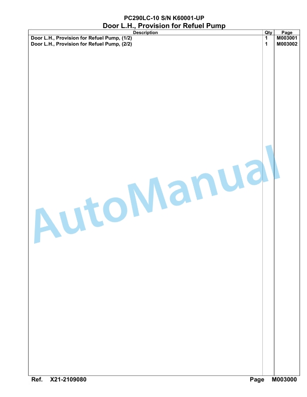Komatsu PC290LC-10 Hydraulic Excavator Parts Manual SAA6E2BU-4