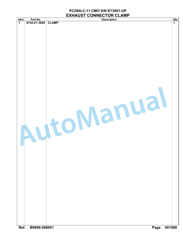 Komatsu PC290LC-11 CMO Hydraulic Excavator Parts Manual K73001-UP-2