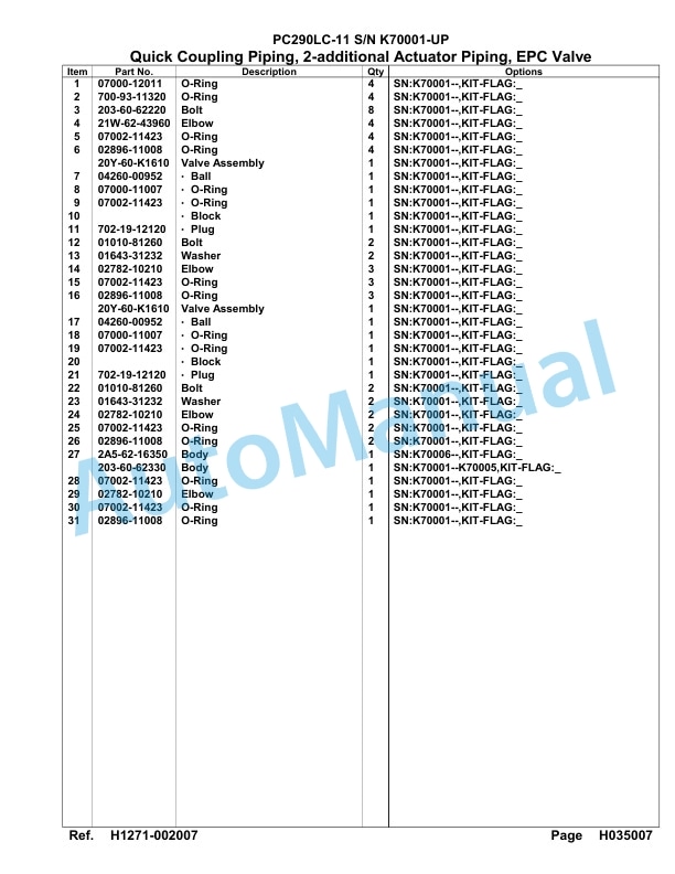 Komatsu PC290LC-11 Hydraulic Excavator Parts Manual PC00012U-3
