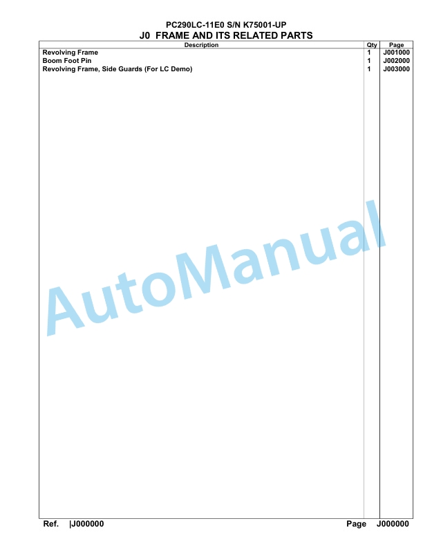 Komatsu PC290LC-11E0 Hydraulic Excavator Parts Manual PC00062U-3