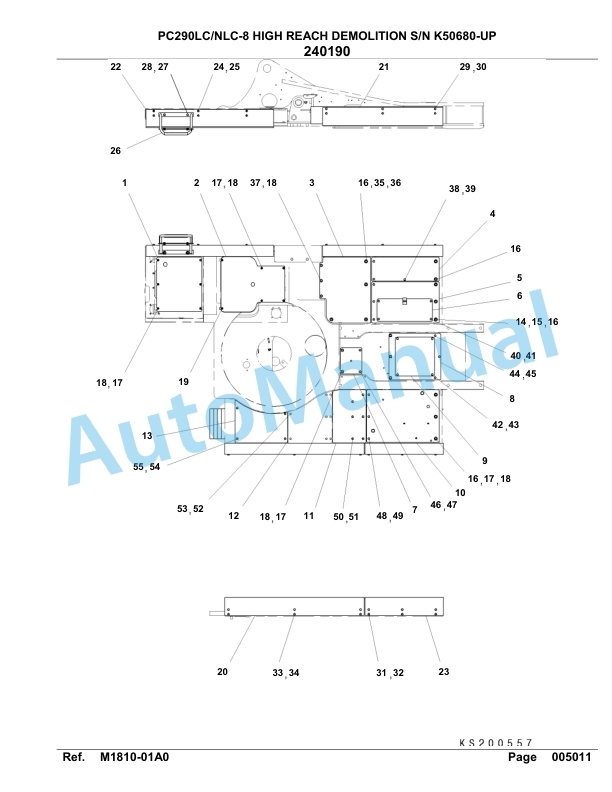 Komatsu PC290LC-8, PC290NLC-8 Hinght Reach Demolition Hydraulic Excavator Parts Manual K50680-UP-3