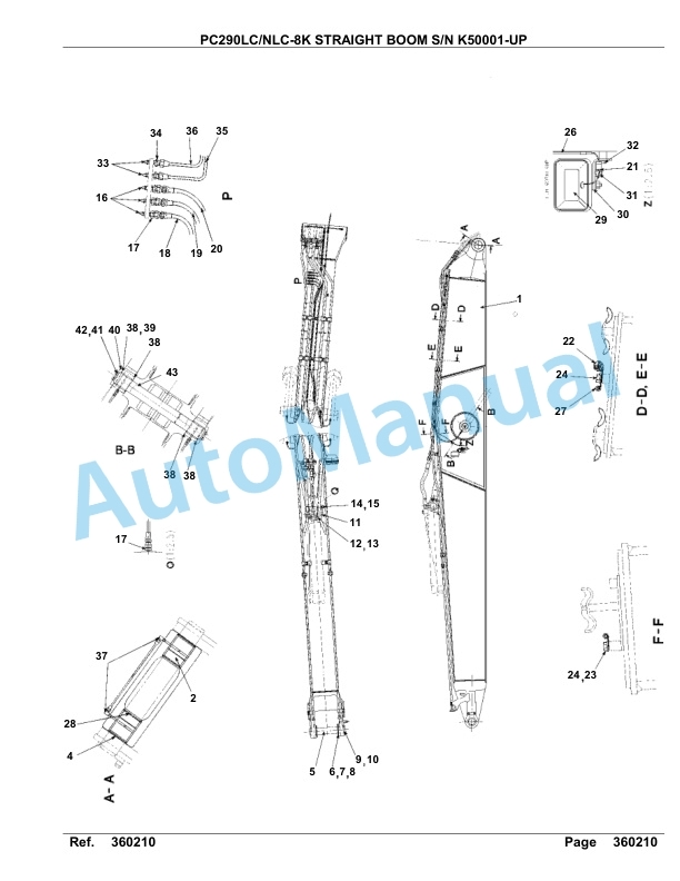 Komatsu PC290LC-8K, PC290NLC-8K Straight Boom Hydraulic Excavator Parts Manual K50001-UP-3