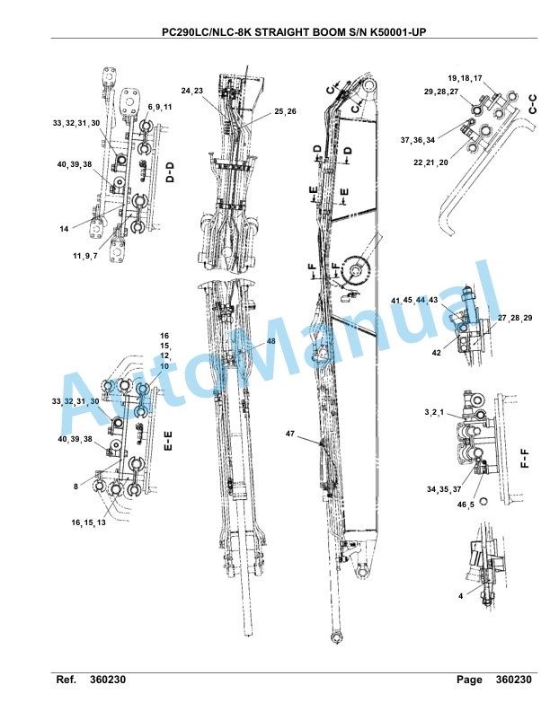 Komatsu PC290LC-8K, PC290NLC-8K Straight Boom Hydraulic Excavator Parts Manual K50001-UP-4