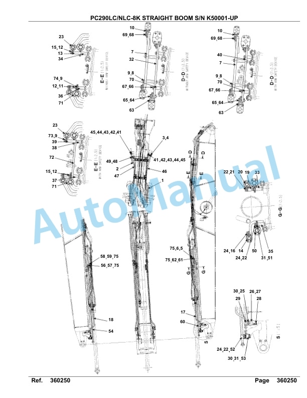 Komatsu PC290LC-8K, PC290NLC-8K Straight Boom Hydraulic Excavator Parts Manual K50001-UP-5