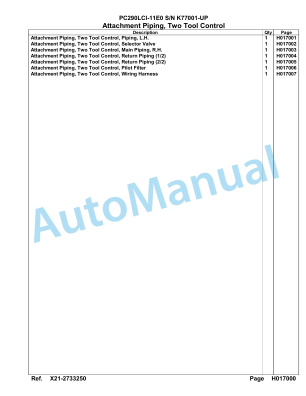 Komatsu PC290LCI-11E0 Hydraulic Excavator Parts Manual PC00088U-3