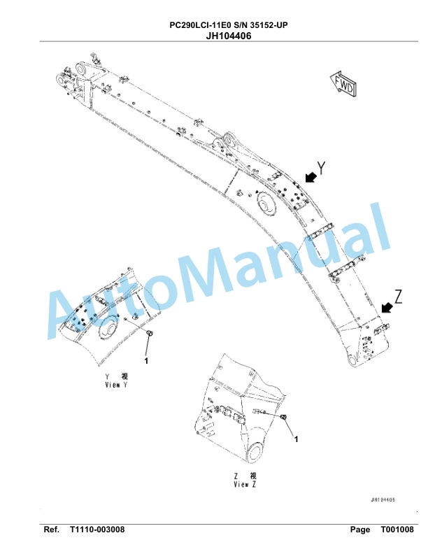 Komatsu PC290LCI-11E0 Hydraulic Excavator Parts Manual PC00090U-5