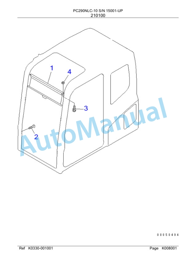 Komatsu PC290NLC-10 Hydraulic Excavator Parts Manual PC0000603U-3
