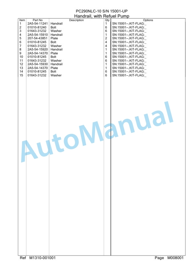 Komatsu PC290NLC-10 Hydraulic Excavator Parts Manual PC0000603U-4